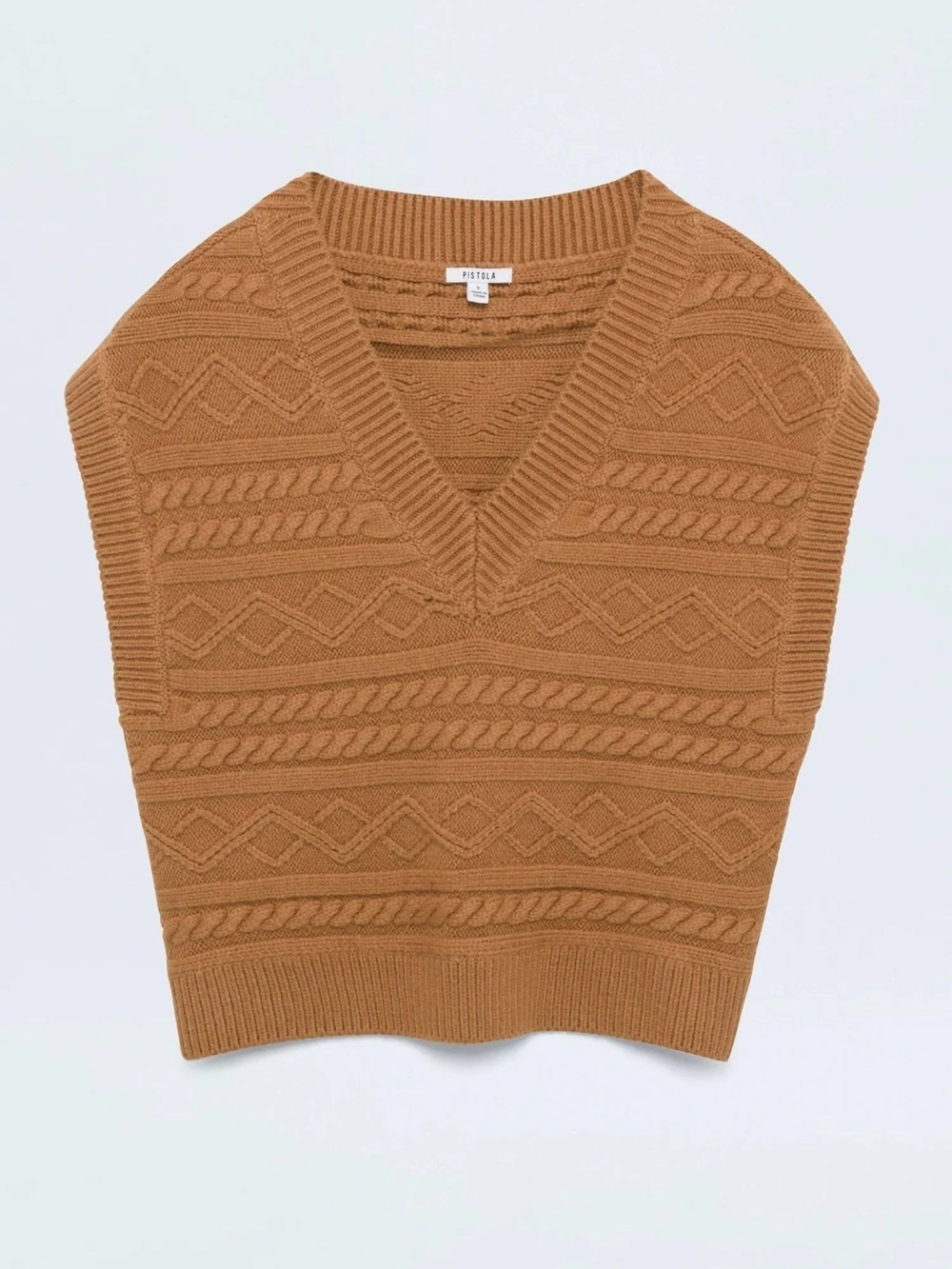Pistola Marta Camel Cable Knit V-Neck Sweater Vest